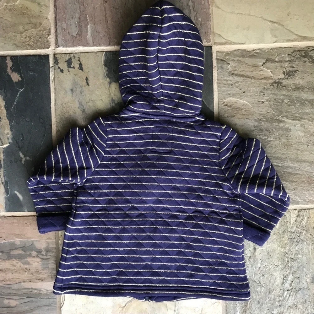 Gymboree navy and gold striped quilted knit hooded jacket